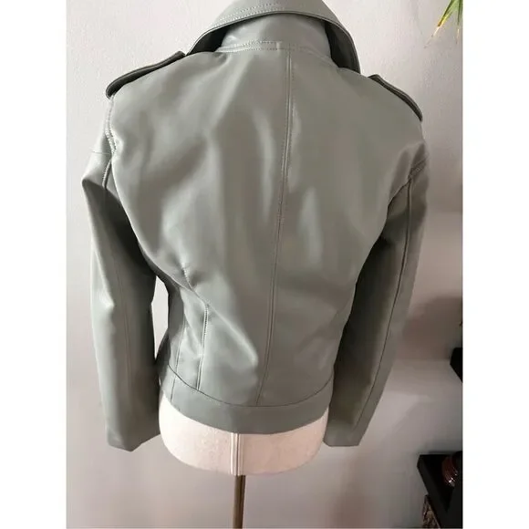 Blanknyc gray faux leather motorcycle jacket size small long sleeve - Picture 2 of 4